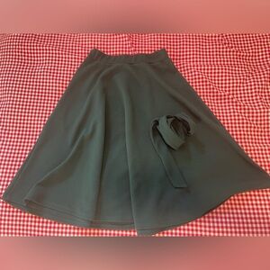 Dark Green Textured Midi Skirt, Elastic Waistband, Matching Belt